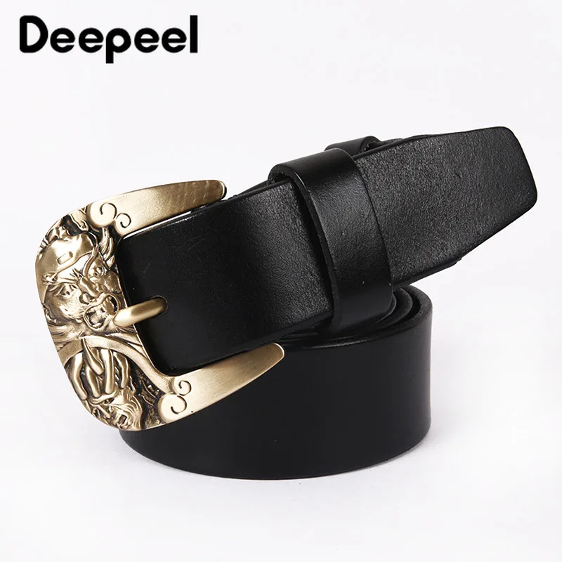 Deepeel, 1 шт., 3,8*100-135 см, Harajuku, гравировка, медная Пряжка, первый слой, Воловья кожа, ремень, повседневный пояс, украшение для джинсов