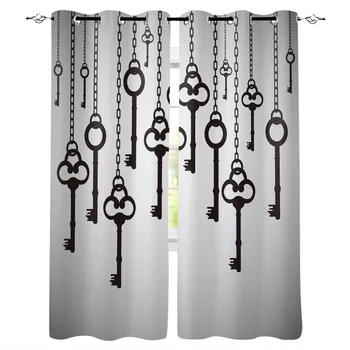 

Key Retro Style Art Black Illustration Window Curtains Living Room Curtain Home Decor