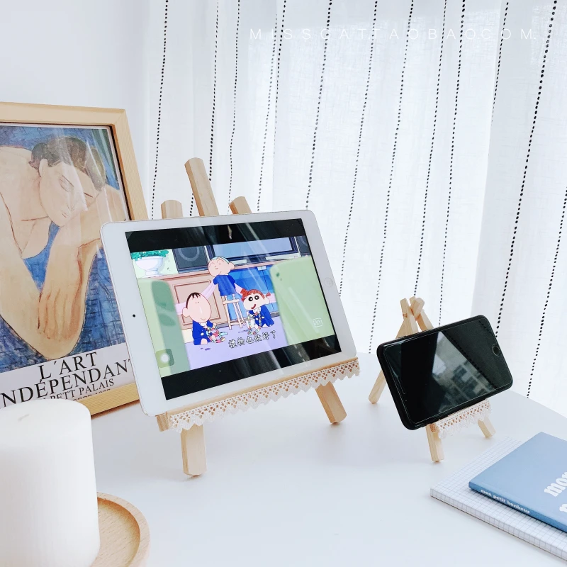 

Wooden desktop mobile phone bracket flat ipad universal bracket adjustable support lazy live mobile phone holder