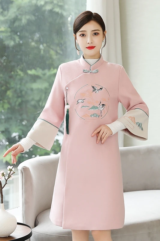Винтажное Женское шерстяное пальто улучшенное с хлопком Hanfu древний Tangzhuang Qipao Китайский Ветер Пальто Верхняя одежда 9091