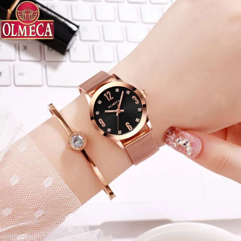 

OLMECA Simple Fashion Diamond Women's Watch Net Red Explosion Watch Female Mesh Belt Quartz Watch ladies watch