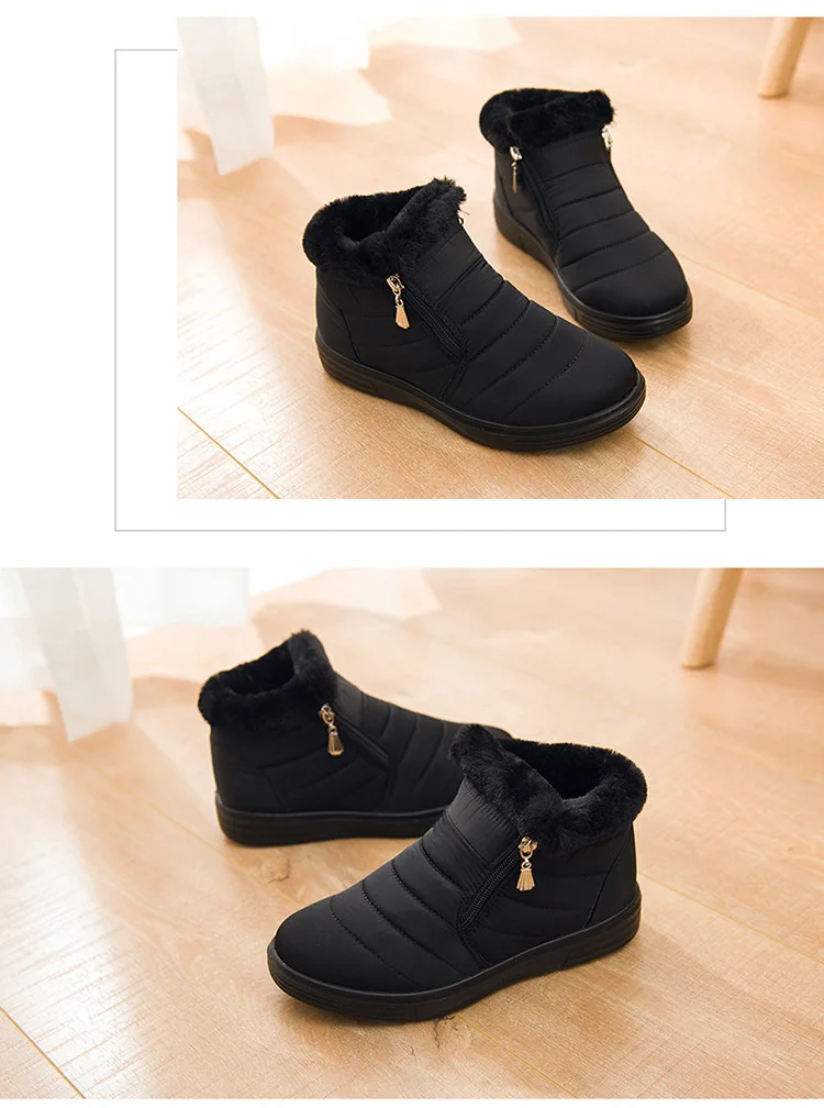 New Ankle Boots For Women Winter Boots Waterproof Boots Female Winter Shoes Women Boots Red Plush Snow Boots Fashion Zipper