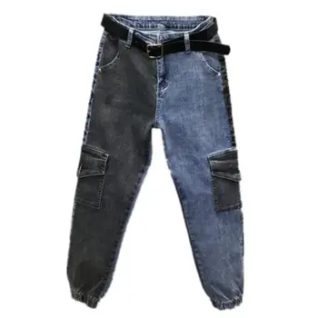 

New spring autumn loose cargo pants large pocket hip hop women elastic high waist harem jeans r60