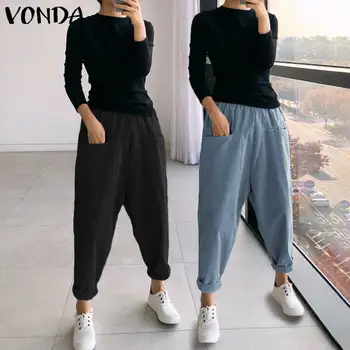 

Casual Pants Women 2020 Female Elastic High Waist Drop Crotch Harem Pants Plus Size Long Trousers VONDA Loose Bottoms