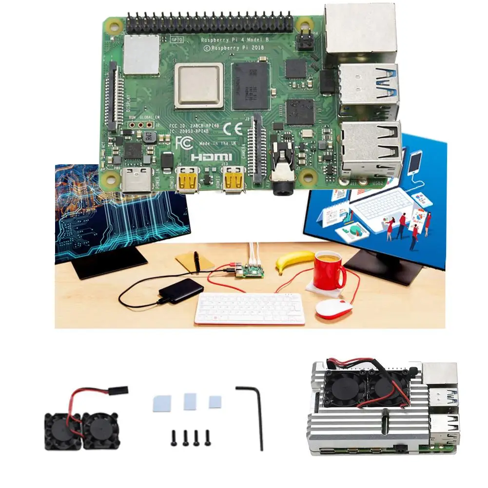 DIY Беспроводной Wi-Fi компьютер макетная плата для Raspberry Pi 4 поколения Модель B Тип CNC металлический чехол Вентилятор охлаждения наборы