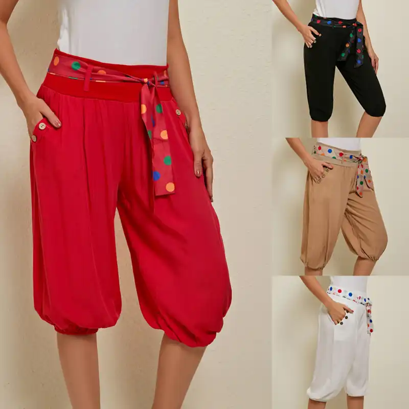 womens knee length shorts elasticated waist