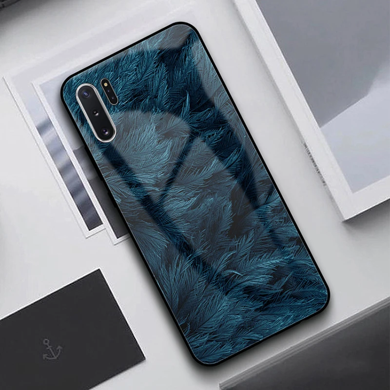 Auroras чехол для samsung Galaxy Note 10 Plus, закаленное стекло, принт с перьями, чехол для телефона samsung Note 8, 9, 10, чехол s - Цвет: Pattern 3