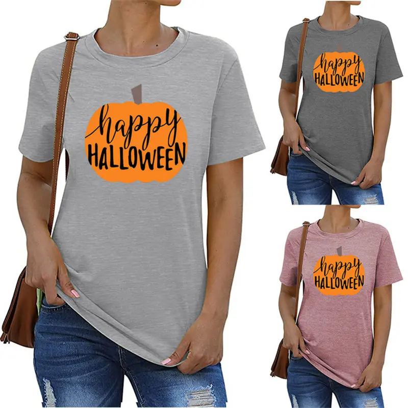

Women Pumpkin Happy Halloween Tee Soft Aesthetic Trendy Ladies Top Streetwear Casual Graphics Hipster T-Shirt