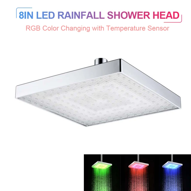 Shower Head LED Rainfall Shower Head Square Shower Head Automatically Color-Changing Temperature Sensor Showerhead for Bathroom 5