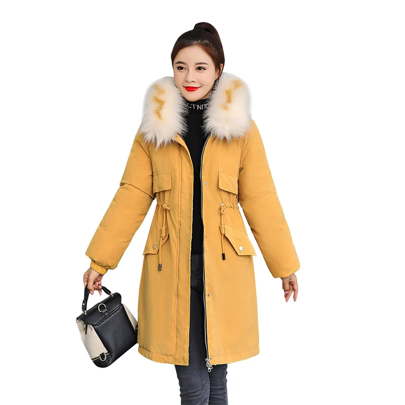

2020 New Hooded large fur collar in the long section was thin and velvet liner winter down cotton jacket snow warm parka coat
