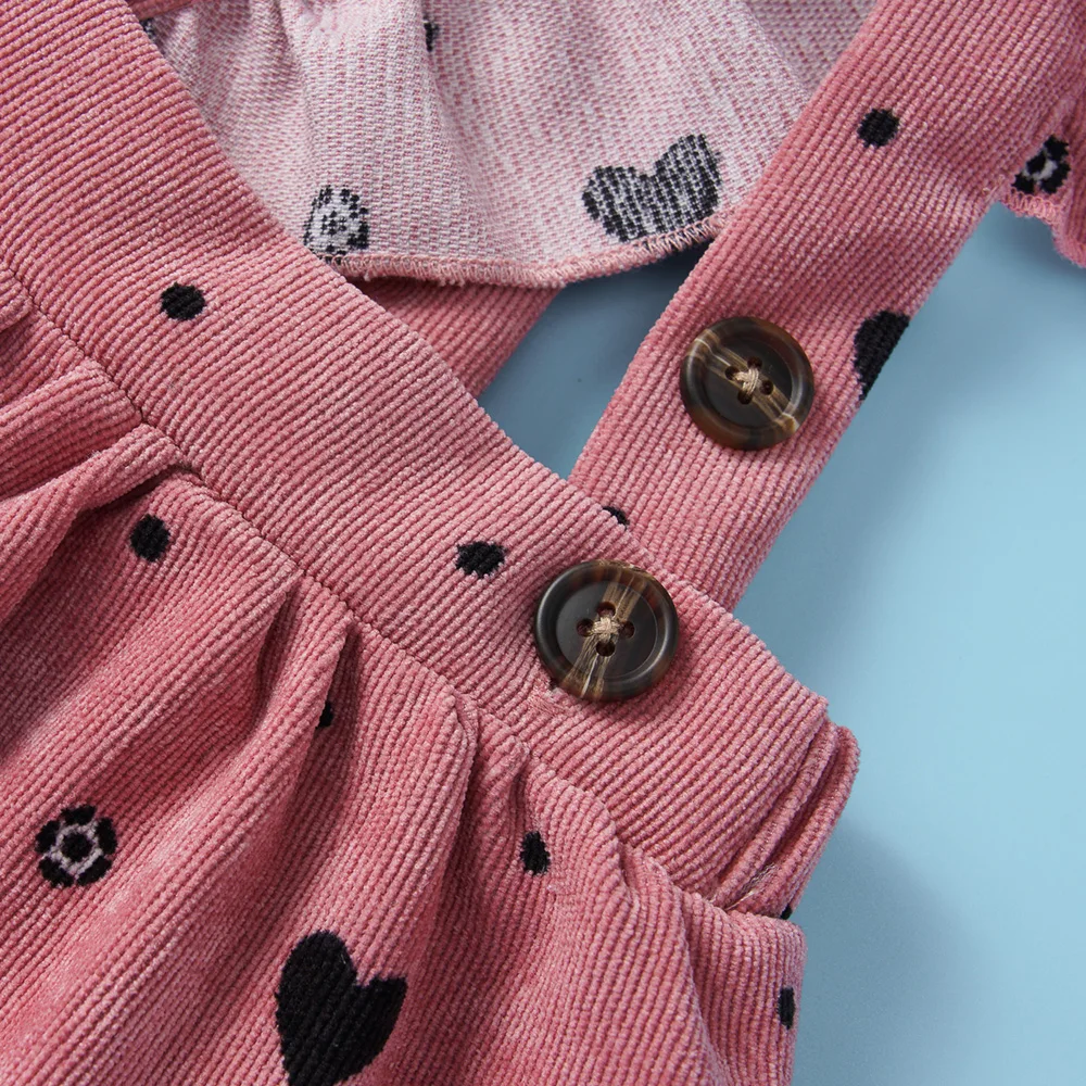 Одежда для маленьких девочек комплект из 2 предметов, трикотажное боди с рукавами и оборками и розовое платье-комбинезон с сердечками комплект одежды для детей, D30