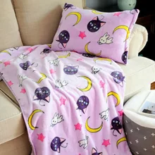 Cartoon SailorMooned Luna Cat Soft Coral Flannel Blanket Magic Array Sofa Blanket Bed Sheet Bedspread Pillow Case