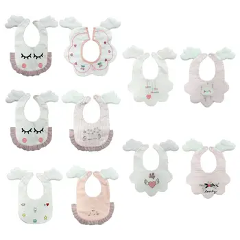 

2Pcs Baby Anti-dirty Cotton Bibs with Angel Wings Embroidery Lace Saliva Towel