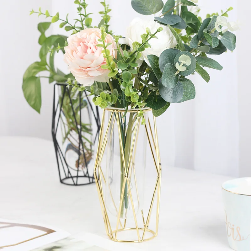 Металлическая ваза, стеклянный контейнер для гидропоники, украшения для домашнего декора, аксессуары для рабочего стола, искусственные цветы, железная ваза, подарок