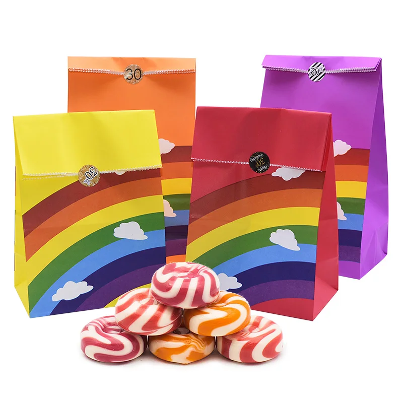 5/10Pcs Colorful Rainbow Cloud Candy Bag Biscuits Kraft Paper Wrapping Food Snack Bag Baby Shower Wedding Birthday Gift Decor