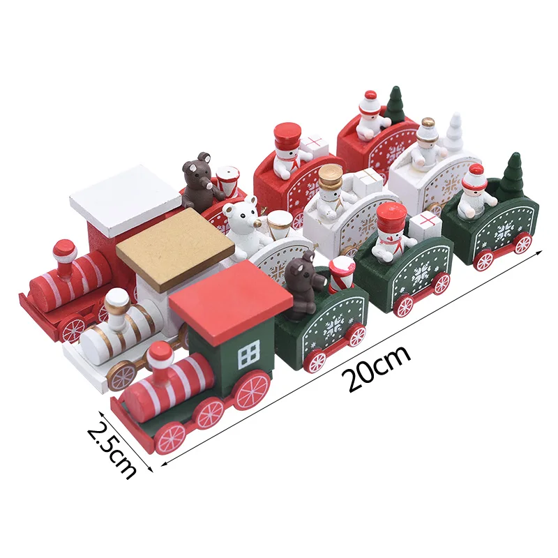 Christmas Train Painted Wood Train Gift with Santa Bear Christmas Decoration for Home Xmas New Year Kid Favors Toys Gift