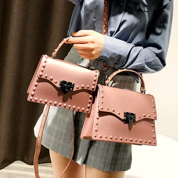 

European style Retro Fashion Female bag 2018 New High quality PU Leather Women's Handbags Rivet Tote Shoulder Crossbody Bags
