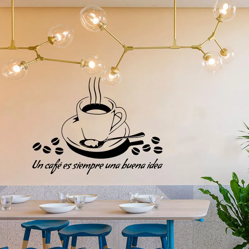 Wall Stickers Spanish Un Cafe Es Sirmpre Una Buena Idea for Living Room Restaurant Decor