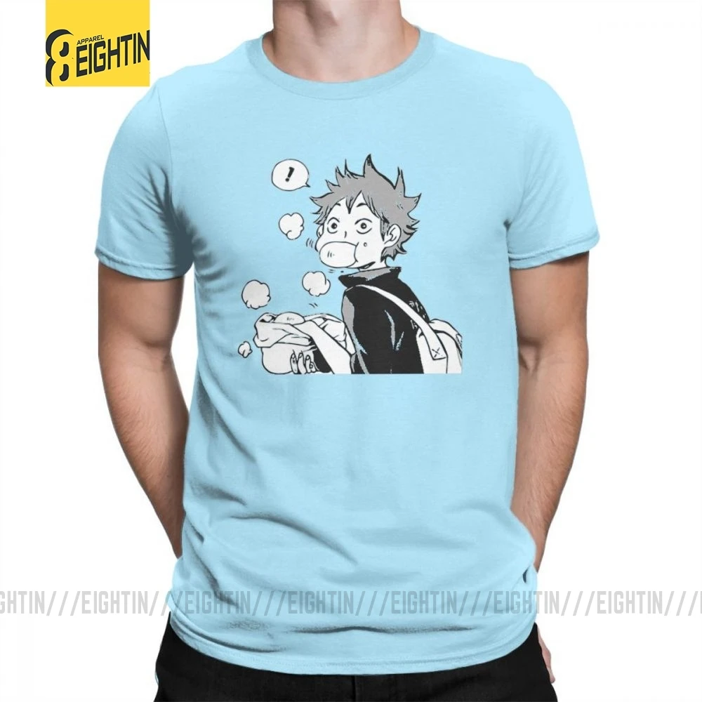 Футболки Haikyuu Хината едят сенпай свиные булочки большой размер короткий рукав комиксы футболки Одежда мужская хлопок футболка большой - Цвет: Небесно-голубой