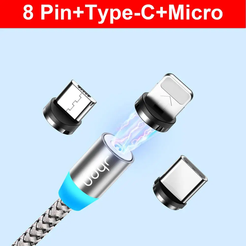 3 in 1 Silver Cable Udyr Магнитный кабель Micro usb type C адаптер для быстрой зарядки Micro type-C Магнитный зарядный usb-кабель для iPhone 11 XR Plus Xiaomi - Цвет: 3 in 1 Silver Cable
