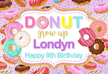 

7x5FT Happy Birthday Party Donuts Color Gold Sequins Frame Custom Photo Backdrop Background Vinyl 220cm X 150cm