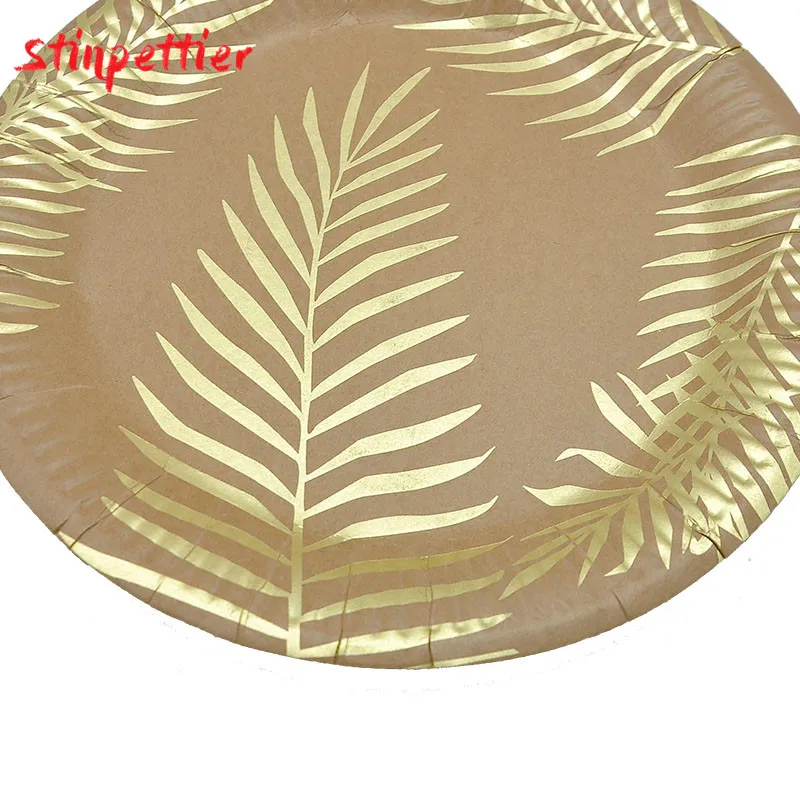 Disposable Tableware Gold Palm Leaf Plates Cups Straws Embossing Knife And Fork For Wedding Birthday Party Supplies ASD161