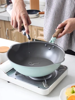 

Thickened non stick pot No smoke Household wood grain frying pan gas stove electromagnetic stove special wok cookware