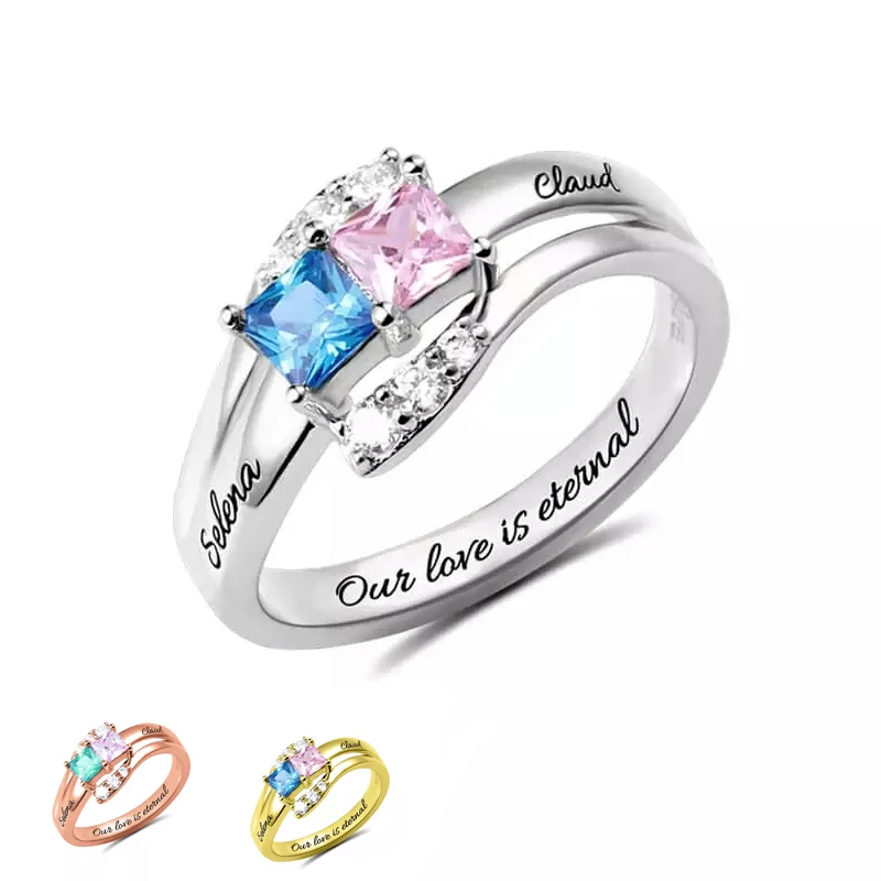 XiaoJing 925 Sterling Silver Custom birthstone engraved Name rings Unique Design finger Ring for Women Personalized Jewelry 2019