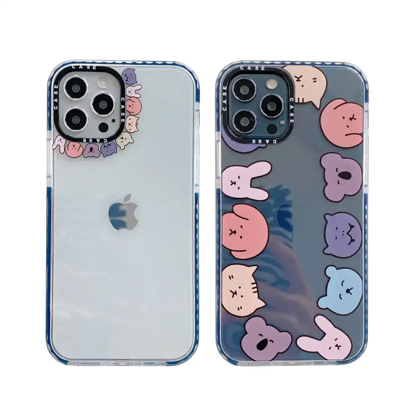 Korean Cartoon Cute Bear Colorful Bumper Phone Case For Iphone 12 Mini 11 Pro Xs Max Xr X 6 S 7 8 Plus Soft Tpu Clear Back Cover Phone Case Covers Aliexpress