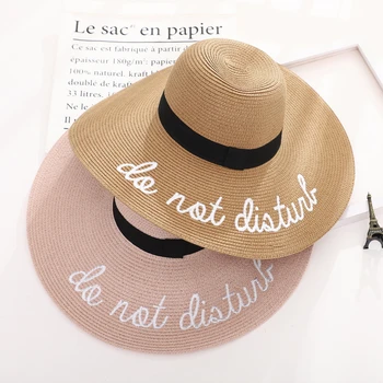 

letter embroidery straw hat summer sun hat vacation Beach Sun Protection caps solid color