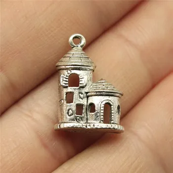 

WYSIWYG 8pcs 18x13mm Castle House Charm Pendants For Jewelry Making Antique Silver Color House Castle Pendants