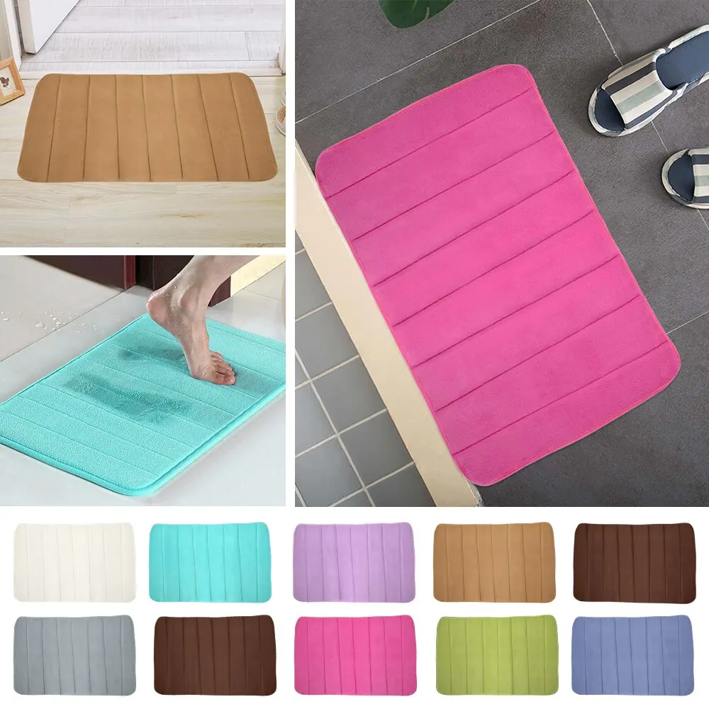 Hot 1PCs 40*60cm Water Absorption Bath Mat Bathroom Rug Coral Fleece