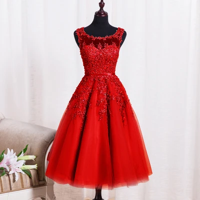 Красный Vestido madrinha/Новое Тюлевое платье с бусинами, а-силуэт, румяна, розовый, синий, серебристый, серый цвет, платье подружки невесты в бургундском стиле, платье для свадебной вечеринки - Цвет: Красный