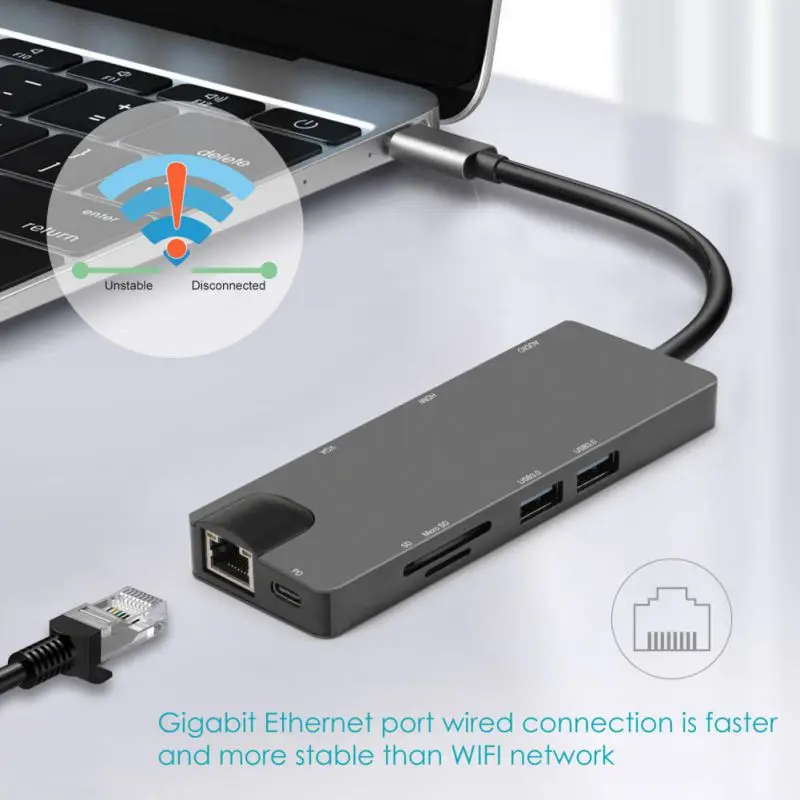 Алюминий сплава USB C на Hdmi VGA Ethernet адаптер Тип-c многофункциональный концентратор 4K HD usb-хаб 9 в 1 док-станции
