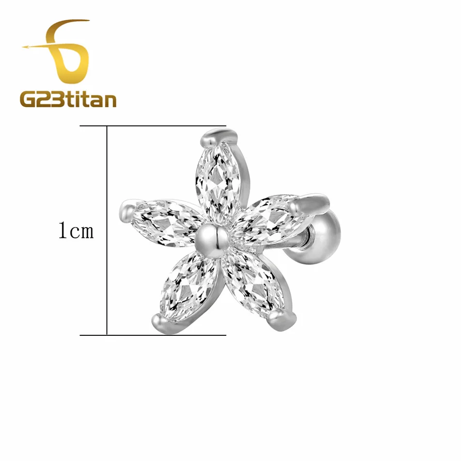 G23titan пирсинг для горячих ушей 16 г титановый кристалл цветок лабет шпильки для ухо траг спирали пробки и Туннели пирсинг