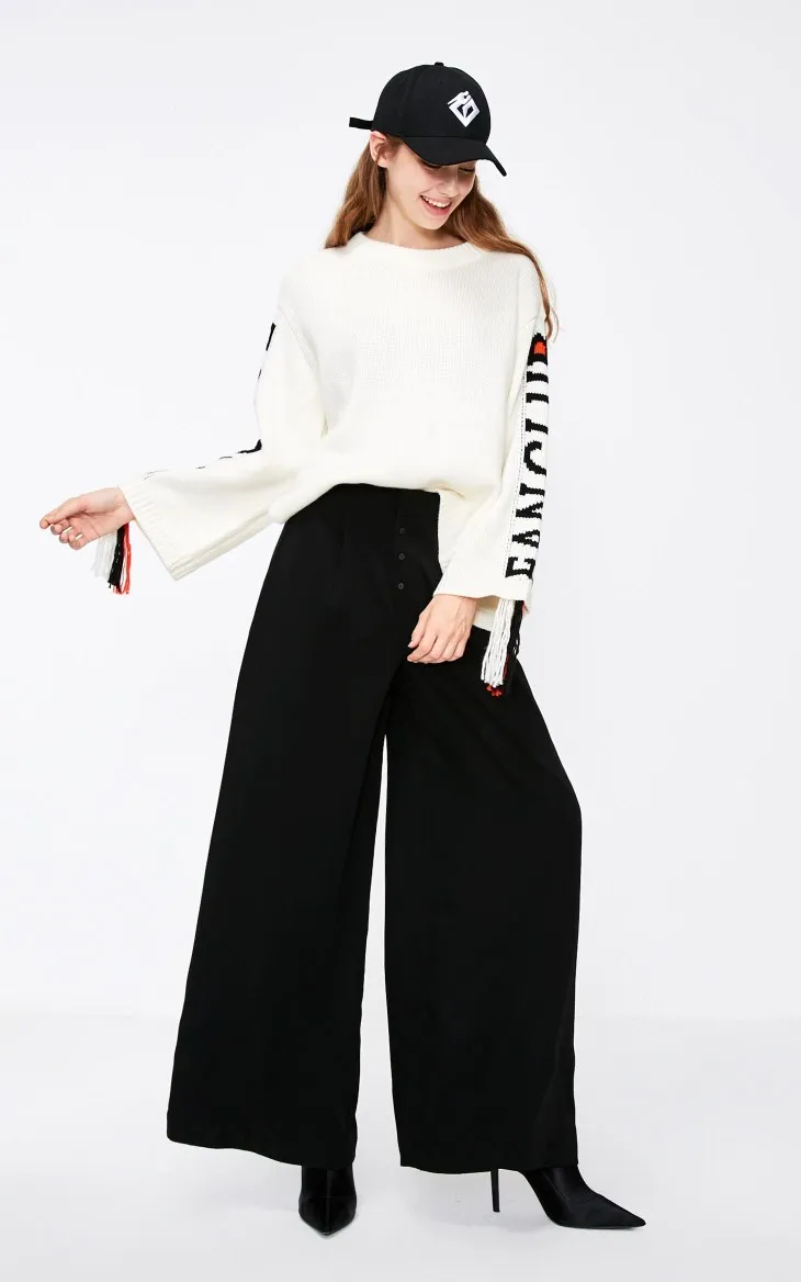 Vero Moda женский свитер с буквенным принтом и бахромой, свободный крой, шерстяной вязаный свитер | 318413561