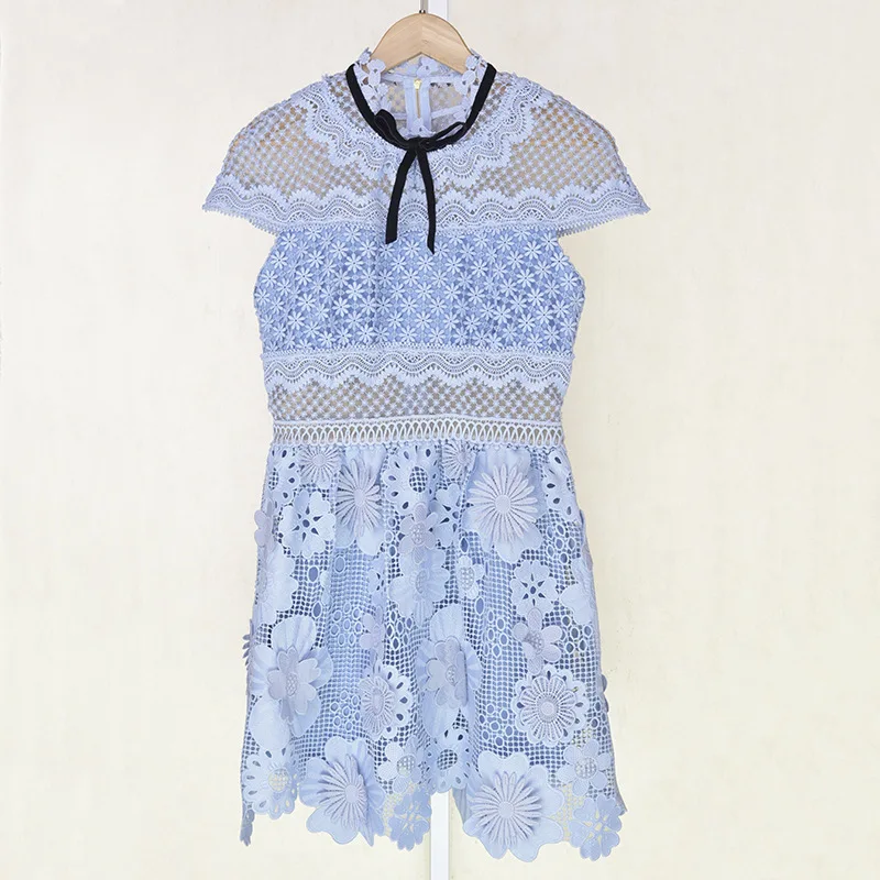 

Cloak Lace Mini Sexy Lace Flowers Splicing Embroidery Dress 7477