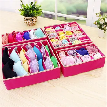 

4pcs Oxford Cloth Multi-size Foldable Storage Boxes Underwear Closet Drawer Divider Lidded Organizer Ties Socks Bra Bedroom
