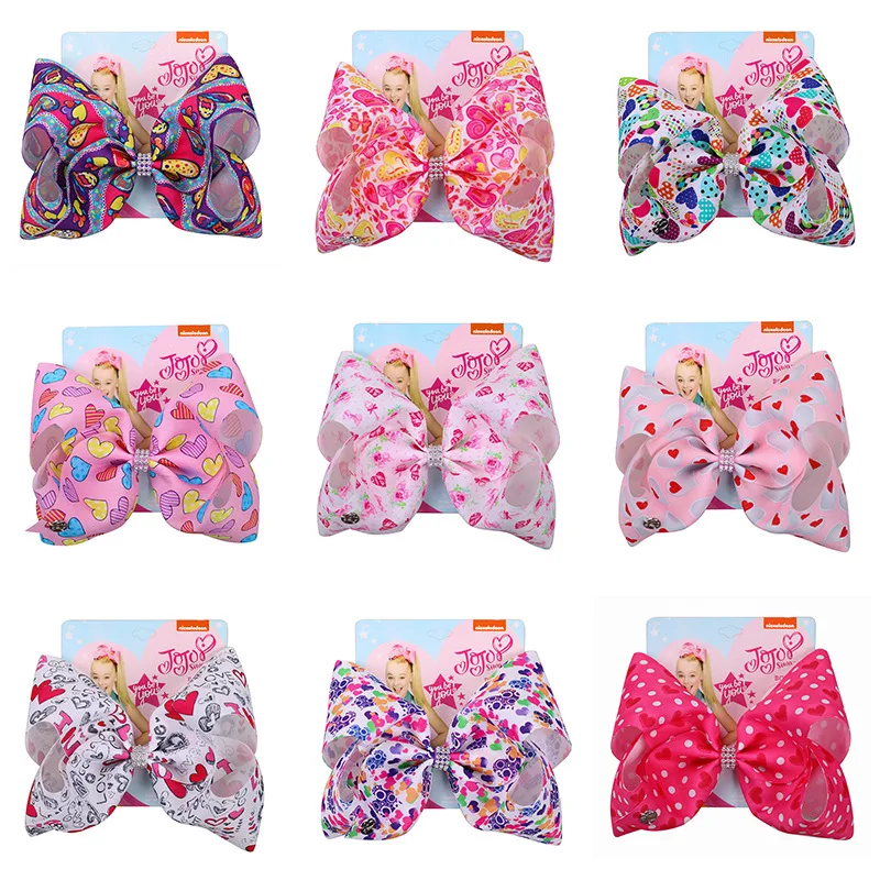 Valentine's Day JOJO BOWS for Girls Large Hair Bows Love Heart Print Ribbon Hairgrips Handmade Dance Party Hair Accessories