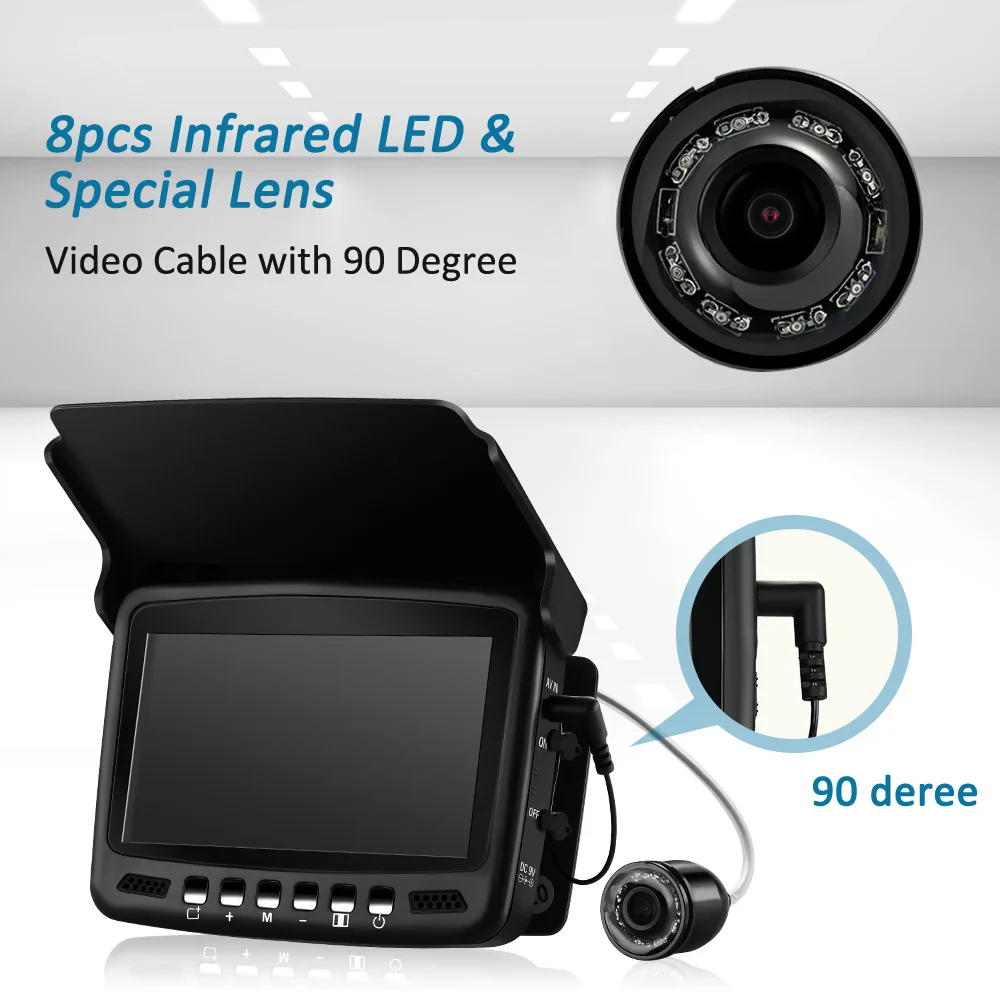Eyoyo EF43A 20M 1000TVL Fish Finder Underwater Ice Fishing Camera 4.3" LCD Monitor 8PCS LED Night Vision Camera for Ice Fishing