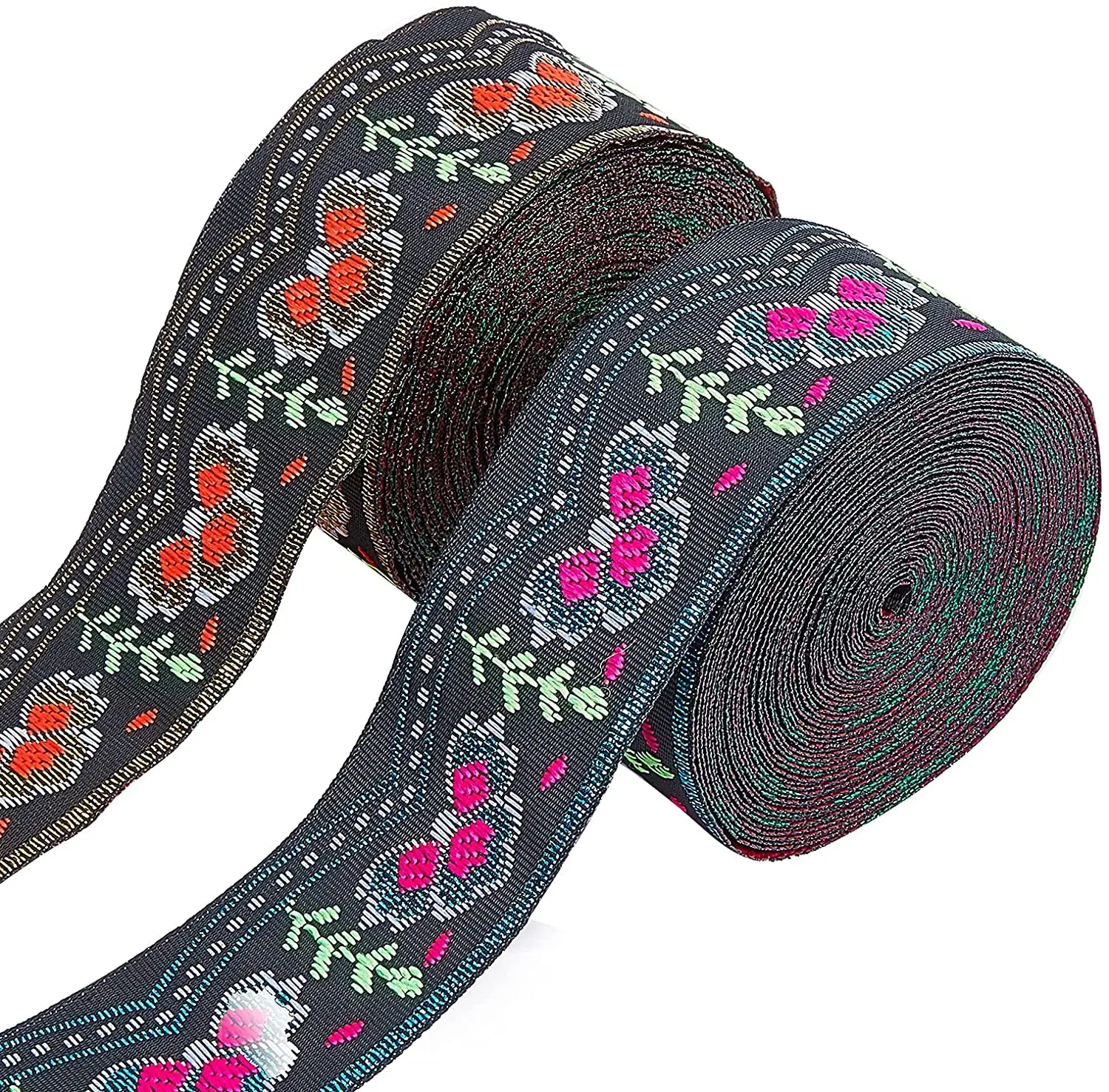 2 Pcs 7 Yards Jacquard Ribbon Vintage Woven Trim 1.3 Inch Floral Embroidered Fabric DIY for Embellishment Craft | Украшения и