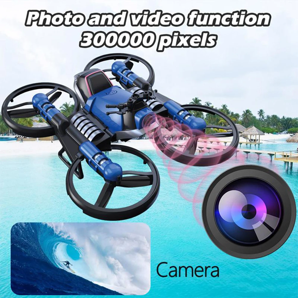 Unique H6 2-in-1 Folding RC Drone with camera Motorcycle Vehicle Multi-functional Folding Aircraft Vehicle 6-axis Quadcopter Toy
