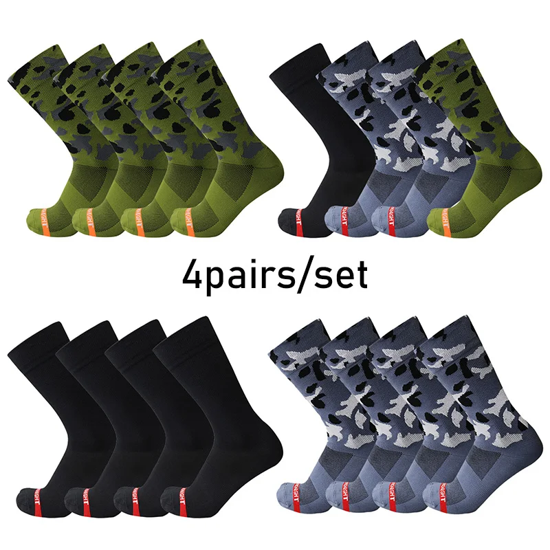 4pairs/set Camouflage Sports Cycling Socks Pro Competition Racing Mountain Bike Socks Compression Calcetines Ciclismo Hombre