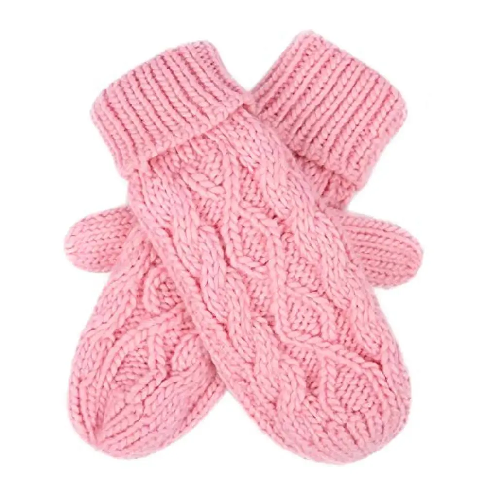 Women Winter Crochet Camp Protective Gloves Twist Cable Knit Hand Warmer Mittens Winter Gloves - Цвет: Розовый