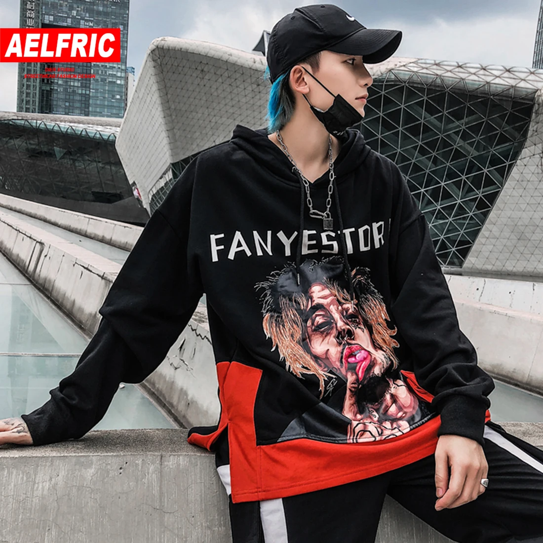 AELFRIC/пуловер в стиле хип-хоп с принтом для крутых мальчиков; Мужская Уличная одежда в стиле Харадзюку; толстовки с карманами и лентами; повседневные хлопковые модные толстовки с капюшоном