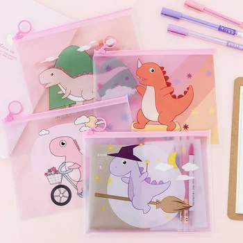 

Transparent Dinosaur Cartoon Document Bag File Folder Pencil Case Stationery Holder Organizer Travel Cosmetic Storage Kit Box