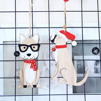 

1PC Cute Dog Wooden Christmas Ornaments Pendants DIY Wood Crafts Hanging Xmas Tree Ornament Christmas Party Decoration Kids Gif
