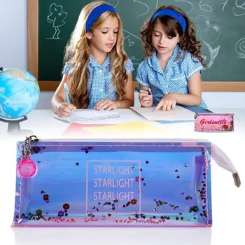 

Transparent Pencil Case Sequins Kawaii Rainbow Random Color Student Gifts Pencil Storage Bag Stationery Organizer