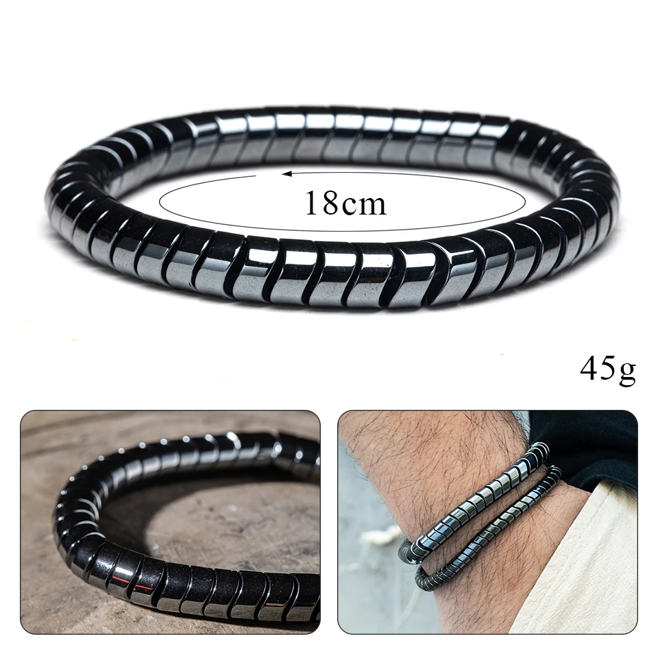 Punk Strand Bracelets Homme Natural Stones Beads Father Gifts for Men Silver Black Wristband Wrap Bracelet Bangles Men's Jewelry  Dropshipping Wholesale (8)