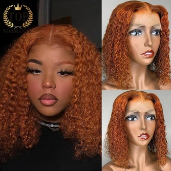 

Topnormantic Lace Front Human Hair Wigs With Baby Hair Indian Remy Human Hair Orange Color Curly BOB Wig For Women Preplucked